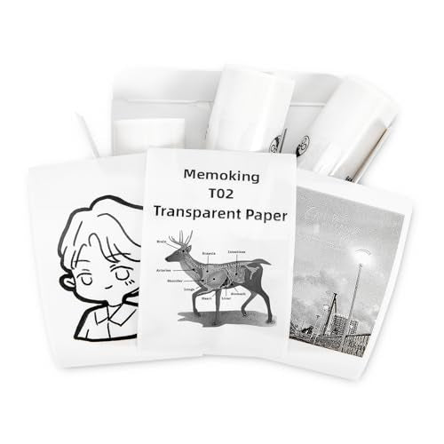 Memoking T02 Papel térmico transparente - pegatinas auriculares de 20-50 mm x 3,5 metros, para notas de investigación de texto de fotos de diario, etc., 3 volúmenes