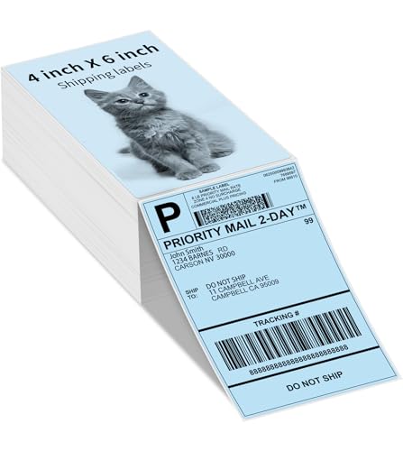 Memoking Shipping Label Paper for Thermal Printers, 4x6 Colored Thermal Shipping Labels, Compatible with MUNBYN, Nelko, Jadens, Phomemo and all Thermal Label Printer-500 Per Fanfold Labels, Blue