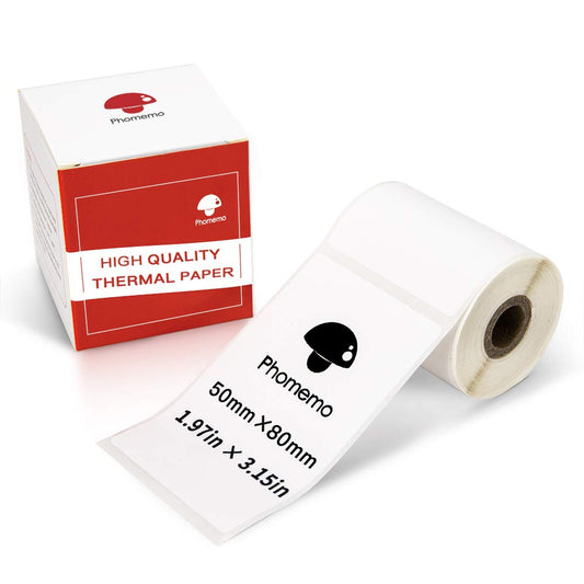 Memoking M110 Thermal Labels - Thermal Sticker Labels (50X80mm) for M110 M220 M120 M200 M221 M110S Label Printer, White Thermal Label Paper Compatible with Phomemo M110 Labels, 100PCS/Roll