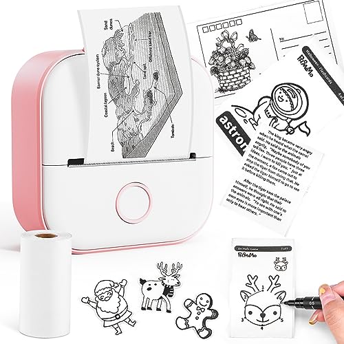 Mini Sticker Printer - T02 Thermal Portable Photo Printer, Bluetooth Wireless Phone Printer, Small Instant Pocket Printer, for Children DIY, Come with Sample Paper, Pink