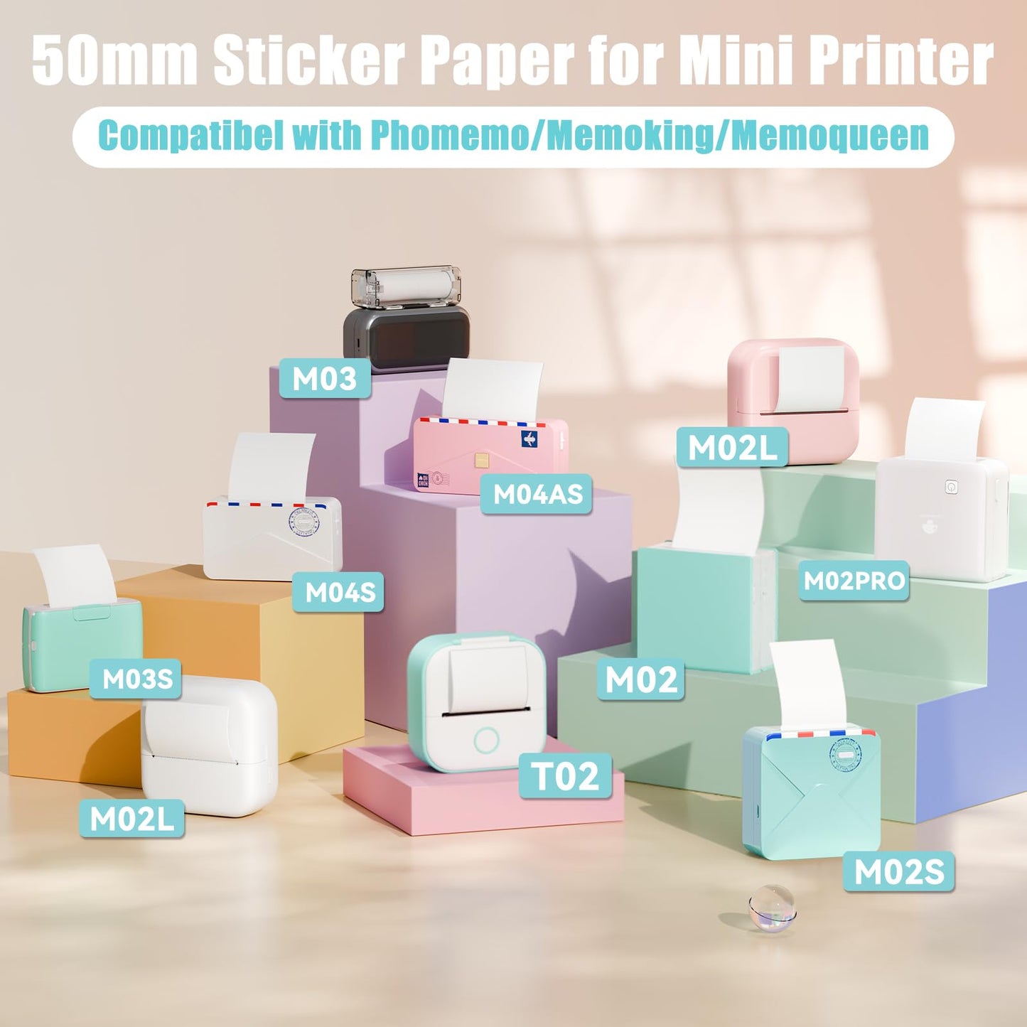 Memoking Adhesive Transparent Thermal Sticker Paper, HD Printer Paper Compatible with T02 M02 M02D M02S Mini Printer, Memoking M02 Paper Compatible with Phomemo Printer Paper, 50mmx3.5m/Roll, 3 Rolls