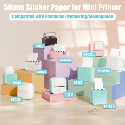 Memoking Adhesive Transparent Thermal Sticker Paper, HD Printer Paper Compatible with T02 M02 M02D M02S Mini Printer, Memoking M02 Paper Compatible with Phomemo Printer Paper, 50mmx3.5m/Roll, 3 Rolls