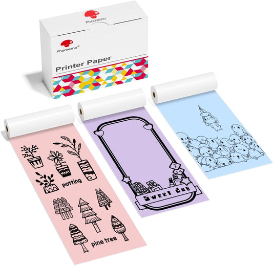 M04S Paper for M04AS Printer - M04AS HD Thermal Color Paper, Compatible with Phomemo M04S/M04AS Printer,Pink, Blue, Lavender Purple, 80mm x 3.5m,3 Rolls