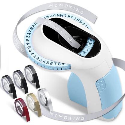 Memoking Etiqueteuse de Gaufrage avec 6 Rubans d'étiquettes,E975 3D Etiqueteuse Manuelle, Etiqueteuse Gaufrage pour la Maison, Le Bricolage et Les travaux manuels (£/€, Ä, Ö, Ü) Bleu
