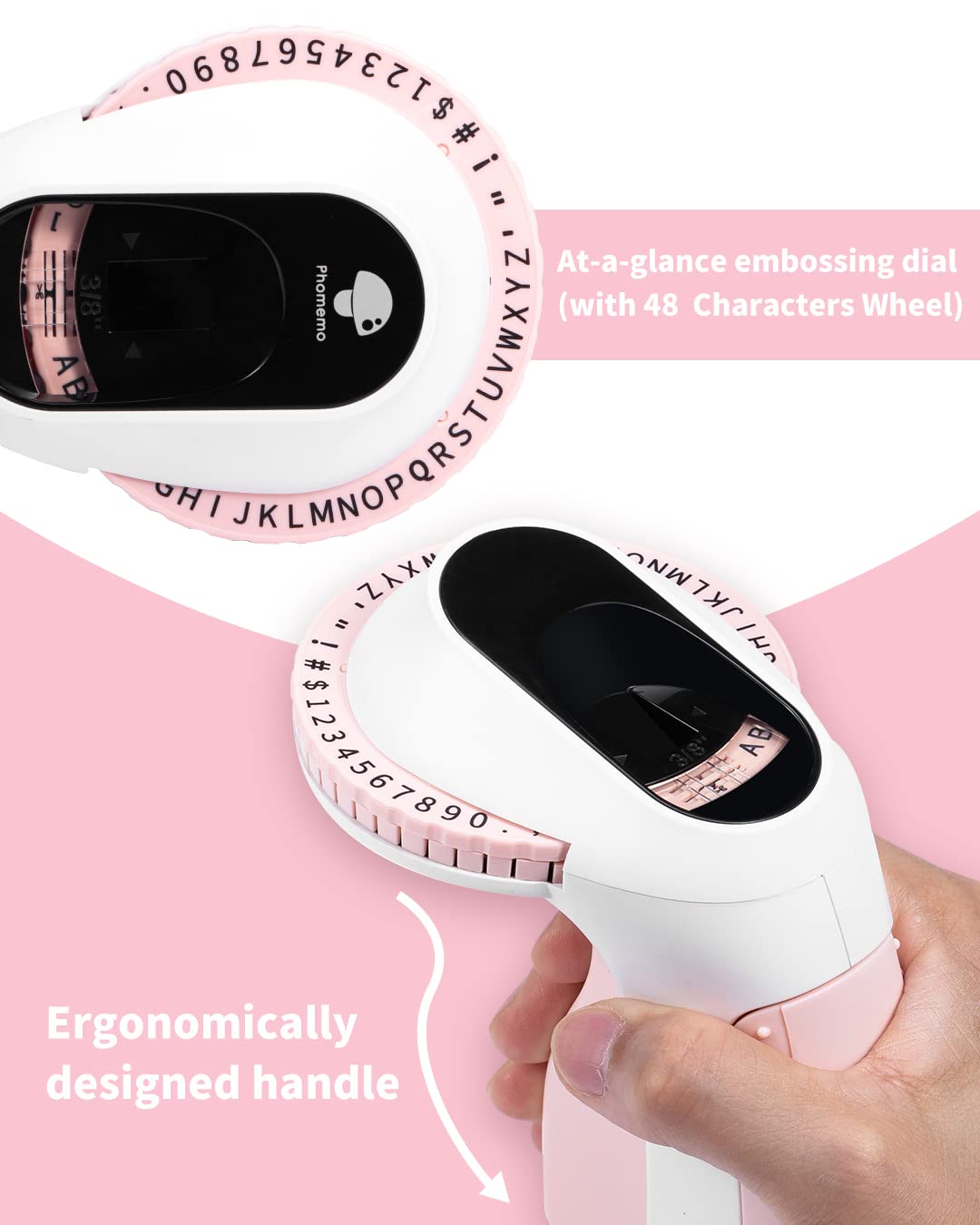 Embossing Label Maker-Memoking E975 3D Embossed Label Maker with 6 Rolls Embossing Tape, Handheld Embosser Sticker Maker, Portable Lettering Labelling Machine for Home, DIY Crafting (Pink)