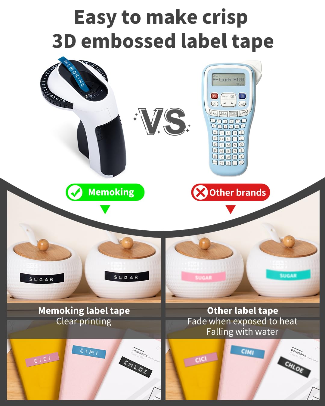 Embossing Label Maker-Memoking E975 3D Embossed Label Maker with 6 Rolls Embossing Tape, Handheld Embosser Sticker Maker, Portable Lettering Labelling Machine for Home, DIY Crafting (Black)