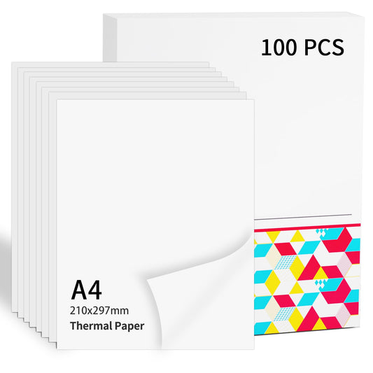 Lot de 100 Feuilles de Papier Thermique A4 pour 210 x 297 mm Compatible avec Phomemo M832/M833/M834/M835/M08F imprimante mobile, à séchage rapide pour contrat, photos, dessins, devoirs