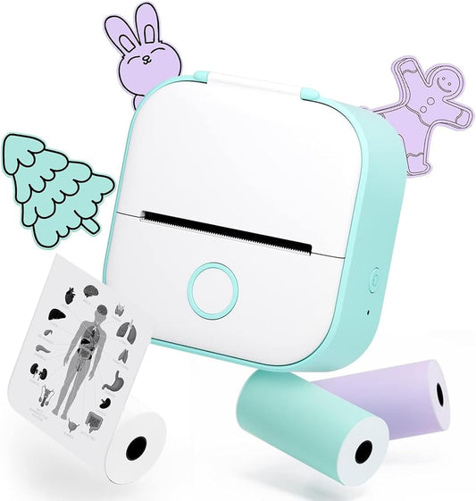 T02 Impresora Portátil de Mini Pegatina, Impresora Fotográfica Térmica para Aprender, Notas, Imágenes, Fotos, Revistas, Compatible con Tabletas Móviles, Verde