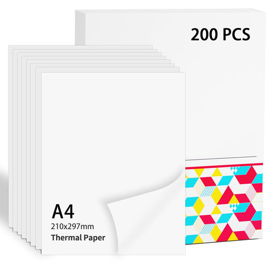 Memoking Thermal Paper A4 for Mobile Printer M832/M833/M834/M835/M08F, 10 Years Thermal Paper 210 x 297 mm, Quick Dry Thermal Paper for Contracts, Photos, Drawings, Homework, 200 Sheets