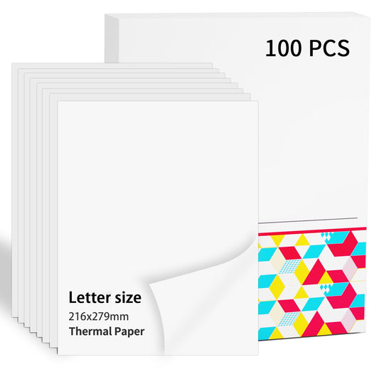 Memoking thermal paper for mobile printer M832/M833/M834/M835/M08F, 10 Years Thermal Paper 216 x 279 mm, Quick Dry Thermal Paper for Contracts, Photos, Technical Drawings, Homework, 100 Sheets