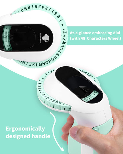 Embossing Label Maker-Memoking E975 3D Embossed Label Maker with 6 Rolls Embossing Tape, Handheld Embosser Sticker Maker, Portable Lettering Labelling Machine for Home, DIY Crafting (Green)
