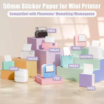 Memoking M02 Semi-Transparent Thermal Sticker Paper, Compatible with M02 M02S M02PRO M03 Mini Printer, Compatible with Phomemo Printer Paper M02 Sticker, 50mmx3.5m/Roll, 3Rolls