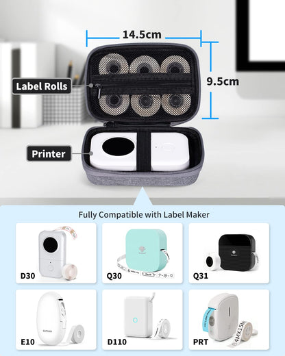Memoking T02 Hard Storage Case - Compatible with Phomemo D30, SUPVAN E10, NIIMBOT D11, JADENS D110 and More, with Zipper Mesh Pocket, Waterproof Shockproof Case, Grey (Only Case)