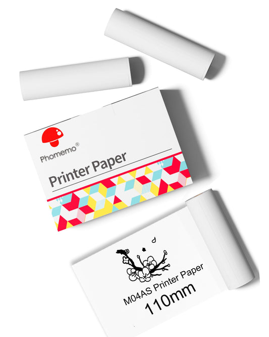 Memoking 110MM Adhesive White Thermal Sticker Paper for M04AS Printer, Compatible with Memoqueen Phomemo M04AS/M04S Printer, HD M04S Printer Paper for Document,Notes, List, 3 Rolls