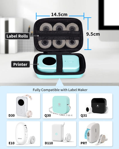 Memoking T02 Hard Storage Case - Compatible with Phomemo D30, SUPVAN E10, NIIMBOT D11, JADENS D110 and More, with Zipper Mesh Pocket, Waterproof Shockproof Case, Green (Only Case)
