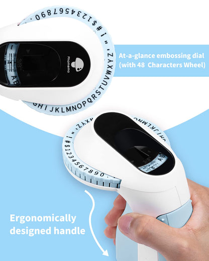 Embossing Label Maker-Memoking E975 3D Embossed Label Maker with 6 Rolls Embossing Tape, Handheld Embosser Sticker Maker, Portable Lettering Labelling Machine for Home, DIY Crafting (Blue)