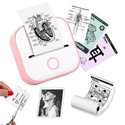 Mini Thermal Printer - T02 Pocket Compact Wireless Bluetooth Portable Mobile Receipt Printer Compatible with iOS & Android for Photos, Study Notes, Journal, Receipt, Small Gift, Pink