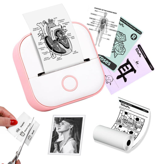 Mini Thermal Printer - T02 Pocket Compact Wireless Bluetooth Portable Mobile Receipt Printer Compatible with iOS & Android for Photos, Study Notes, Journal, Receipt, Small Gift, Pink
