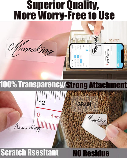 D30 Clear Label - D30 Transparent Thermal Label Tape 14mmx40mm(0.55" x 1.57") Compatible with Phomemo/Memoking D30 Printer Adhesive Clear Label Paper, for Labeling Cosmetics, Storage, Stationary