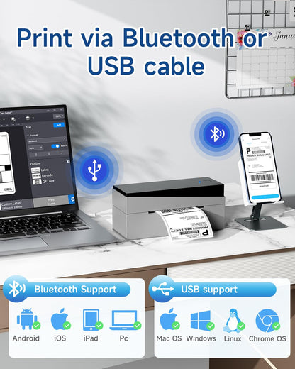 Memoking DHL Etikettendrucker Bluetooth, Thermodrucker 4x6 Versandetiketten Drucker für Barcode, Amazon, Etsy, Shopify, DHL, FedEx, Royal Mail, 249BT Thermodrucker Für Haushalte & kleine Unternehmen