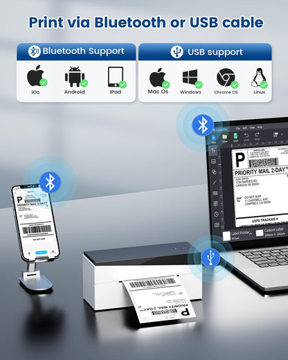Memoking DHL Etikettendrucker Bluetooth, 4x6 Versandetiketten Drucker Für Haushalte & kleine Unternehmen, 249BT Thermodrucker Label Printer für Ebay, Etsy, UPS, Amazon, Royal Mail, Hermes, Shopify