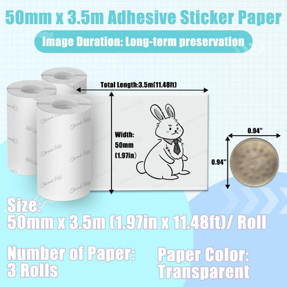Memoking Adhesive Transparent Thermal Sticker Paper, HD Printer Paper Compatible with T02 M02 M02D M02S Mini Printer, Memoking M02 Paper Compatible with Phomemo Printer Paper, 50mmx3.5m/Roll, 3 Rolls