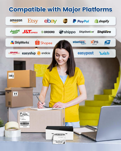 Memoking DHL Etikettendrucker Bluetooth, 4x6 Versandetiketten Drucker Für Haushalte & kleine Unternehmen, 249BT Thermodrucker Label Printer für Ebay, Etsy, UPS, Amazon, Royal Mail, Hermes, Shopify