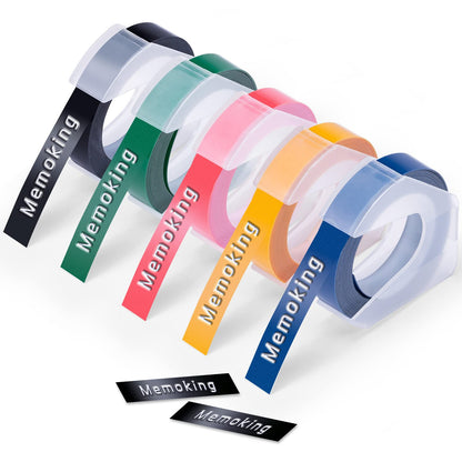 3D E975 Embossed Label Tape 3/8''(9mm) 3D Embossing Label Tape - Plastic Self-Adhesive Embossing Label, Compatible for Dymo Omega, DYMO Junior, DYMO Organizer Xpress Embossing Label Maker 5Pack