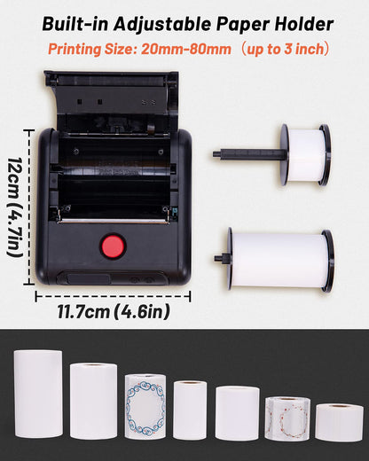 Portable Label Maker 1Roll - 3'' Bluetooth Thermal Label Printer for Labeling Products - M200 Barcode Printer and Scanner for Phone&Pad&PC, Wireless Label Makers for Labels/Photo/Logo