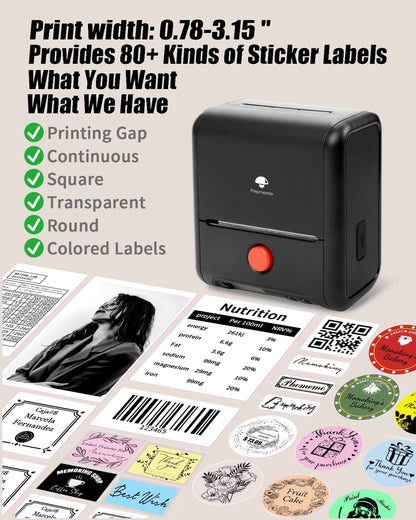 Portable Label Maker 1Roll - 3'' Bluetooth Thermal Label Printer for Labeling Products - M200 Barcode Printer and Scanner for Phone&Pad&PC, Wireless Label Makers for Labels/Photo/Logo