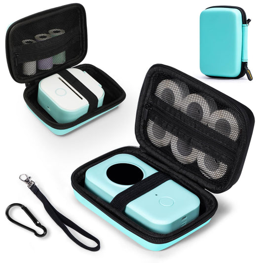 Memoking T02 Hard Storage Case - Compatible with Phomemo D30, SUPVAN E10, NIIMBOT D11, JADENS D110 and More, with Zipper Mesh Pocket, Waterproof Shockproof Case, Green (Only Case)