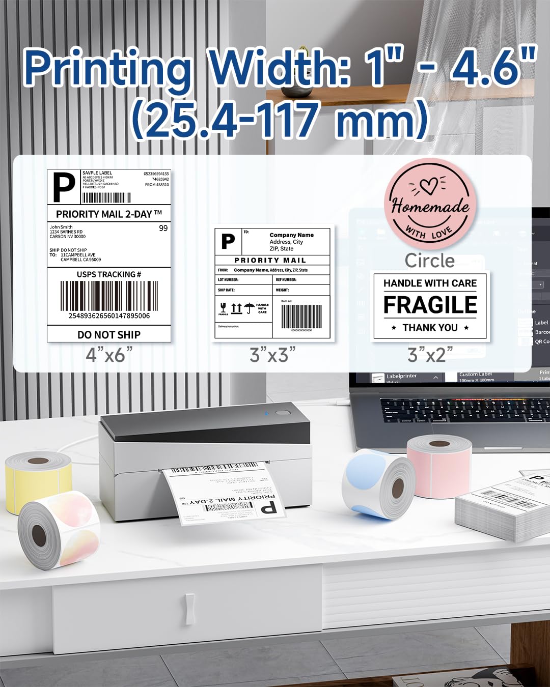 Memoking DHL Etikettendrucker Bluetooth, Thermodrucker 4x6 Versandetiketten Drucker für Barcode, Amazon, Etsy, Shopify, DHL, FedEx, Royal Mail, 249BT Thermodrucker Für Haushalte & kleine Unternehmen