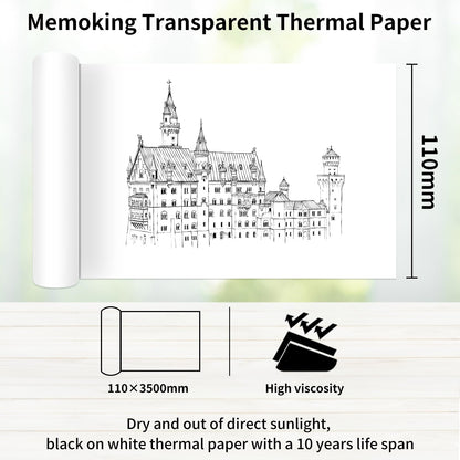 Biały samoprzylepny papier termiczny 107 mm x 3500 mm, kompatybilny z drukarką Phomemo M03/M03S/M03A/M03AS/M04AS, odporny na olej i wodę, biały papier termiczny, trwałość 2 lata, 3 rolki