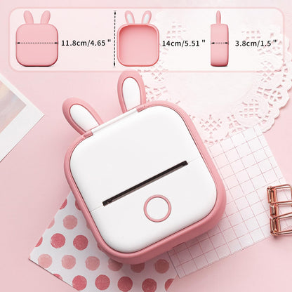 Memoking T02 Custodia Protettiva - Orecchie di Coniglio Custodia Morbida in Silicone senza BPA, Compatibile con la Stampante Tascabile Portatile Wireless Bluetooth Mini T02, Rosa