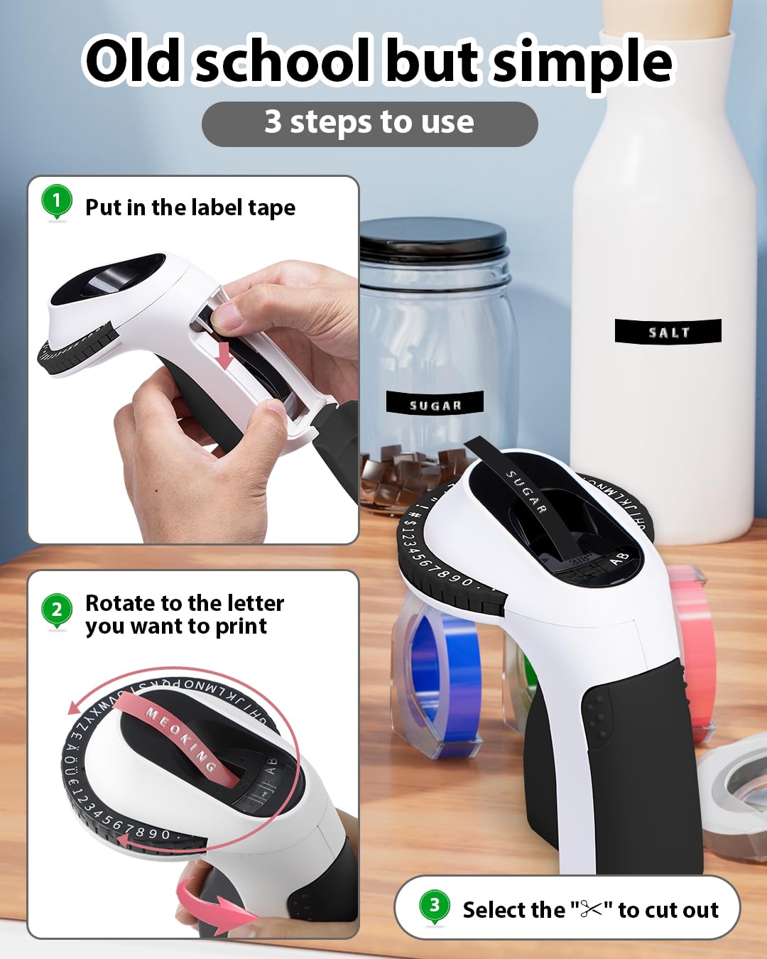 Embossing Label Maker-Memoking E975 3D Embossed Label Maker with 6 Rolls Embossing Tape, Handheld Embosser Sticker Maker, Portable Lettering Labelling Machine for Home, DIY Crafting (Black)