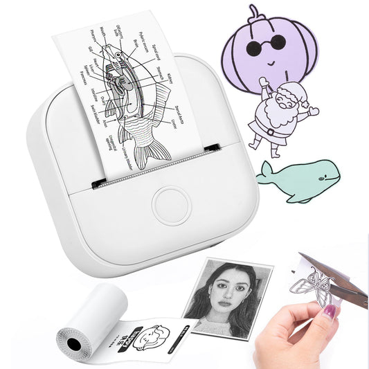 T02 Mini Pocket Printer - Bluetooth Wireless Portable Mobile Thermal Receipt Printer Compatible with iOS & Android for Student Women Gift, Photos, Journal, Fun, Work, Receipt, White