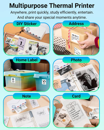 Memoking Mini Sticker Printer - 300dpi M03AS Thermal Portable Mini Printer, Bluetooth Inkless Pocket Printer for Phone, Sticky Note Printer for Study Notes, Memo, DIY, Photos, Label