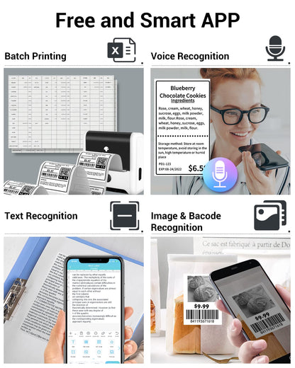 Memoking M200 imprimante d'étiquettes, étiqueteuse Thermique Portable pour Petites Entreprises, étiquettes de Prix, Codes-Barres de Produits, Compatible avec Les Smartphones et Les PC - Blanc