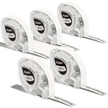 Memoking Label Tape for Dymo Label Maker Refills White, Compatible with Dymo Letratag Refill 91330 (10697), 12mm X 4m P12 Pro Label Tape for Dymo Label Refills Dymo Labels Lt 100H 100T Qx50, 5-Pack