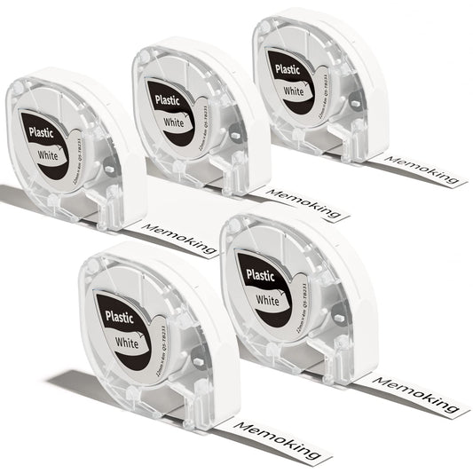 Memoking Label Tape for Dymo Label Maker Refills White, Compatible with Dymo Letratag Refill 91330 (10697), 12mm X 4m P12 Pro Label Tape for Dymo Label Refills Dymo Labels Lt 100H 100T Qx50, 5-Pack