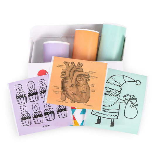 Memoking T02/M02X/M02L Purple/Green/Orange Thermal Paper-20-Year Sticky 50mmx3.5m for Journal Photo Texts Study Notes and More, 3 Rolls.