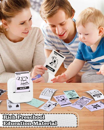 Memoking Mini Portable Sticker Printer - T02 Pocket Printer with 3 Rolls Paper, Bluetooth Picture Receipt Printers for Children Birthday, Compatible with Phone & Tablet, White