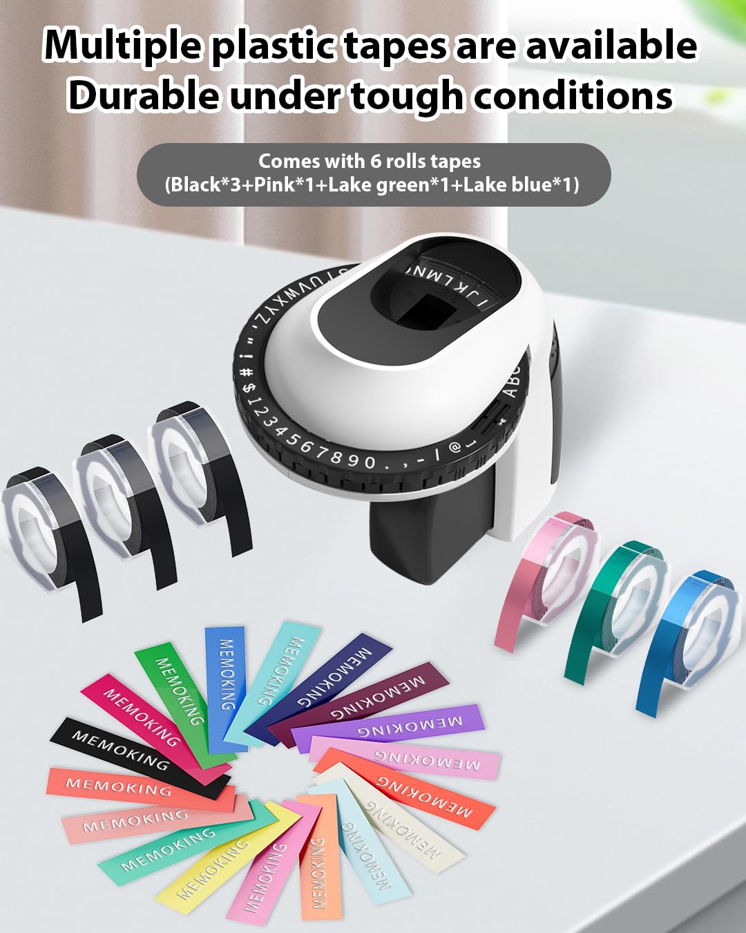 Embossing Label Maker-Memoking E975 3D Embossed Label Maker with 6 Rolls Embossing Tape, Handheld Embosser Sticker Maker, Portable Lettering Labelling Machine for Home, DIY Crafting (Black)