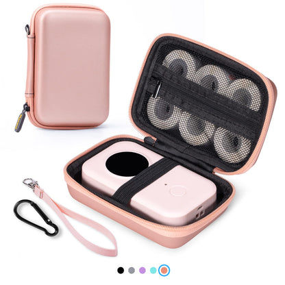 Memoking T02 Hard Storage Case - Compatible with Phomemo D30, SUPVAN E10, NIIMBOT D11, JADENS D110 and More, with Zipper Mesh Pocket, Waterproof Shockproof Case, Pink (Only Case)