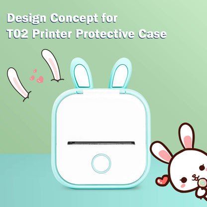 Memoking T02 etui ochronne w kształcie królika, miękki silikon, nie zawiera BPA, uroczy design, kompatybilny z T02 Mini Bluetooth Wireless Portable Pocket Printer, zielone