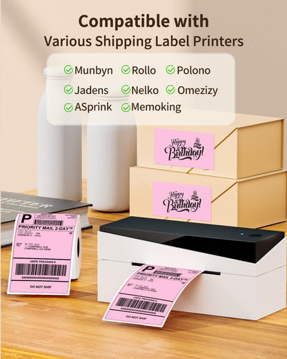 Memoking 4x6 Pink Thermal Shipping Labels, 500 Pics for Thermal Label Printer, Suitable for Etsy,Shopify, Ebay, Amazon, Royal Mail, FedEx, Compatible with Munbyn, Rollo, Polono, Jadens, Nelko, ASprink