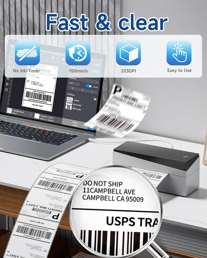 Memoking DHL Etikettendrucker Bluetooth, Thermodrucker 4x6 Versandetiketten Drucker für Barcode, Amazon, Etsy, Shopify, DHL, FedEx, Royal Mail, 249BT Thermodrucker Für Haushalte & kleine Unternehmen