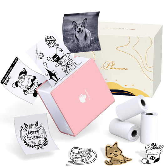 サーマルプリンター M02 ミニプリンター Memoking スマホ対応 モバイルプリンター 感熱プリンター メモプリンター コンパクトプリンター フォトプリンター Bluetooth接続 学習ノート/はがき/写真アルバム/手帳/メモ/買い物リストに使用 専用アプリ 日本語対応 3本ロール状の感熱紙が付属 フォメモ ピンク