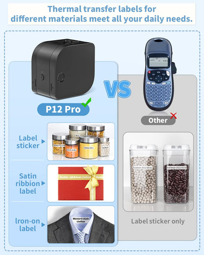 ????? ????? - Memoking P12 Pro Label Printer Machine with Tape, Mini Thermal Label Printer for Labeling Home Office, Bluetooth Handheld Label Maker for Organizing, with Label Maker Tape 12mm