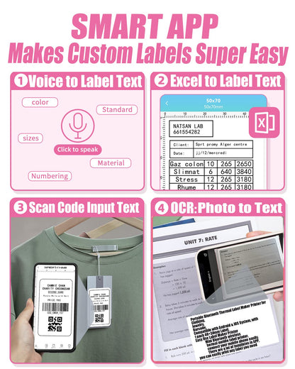 Memoking Portable Label maker, Label Printer for Small Business,Label Maker Machine with Tape for Jars,Candles,Address, Labeling, Mailing, LOGO&Product,Mini Sticker Printer for Phone & PC,Pink